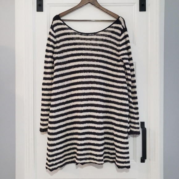 Free People Striped Swing Tunic Dress Womens S Oversized Nob Knit Black Ivory - Picture 4 of 8